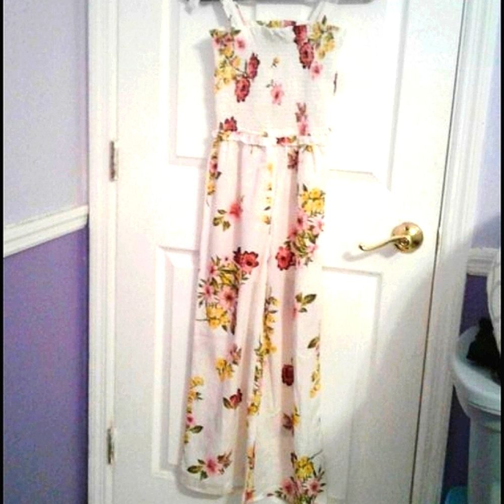 Feathers Boho Romantic Off-white Floral Wide Leg Jumpsuit